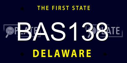 BAS138 Delaware License Plate
