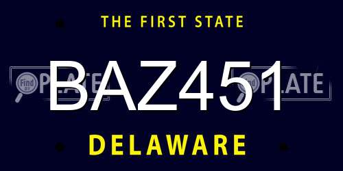 BAZ451 Delaware License Plate
