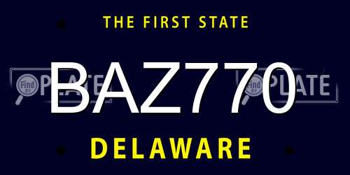 BAZ770 Delaware License Plate