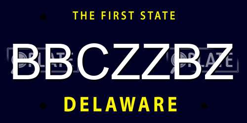 BBCZZBZ Delaware License Plate