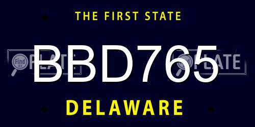 BBD765 Delaware License Plate