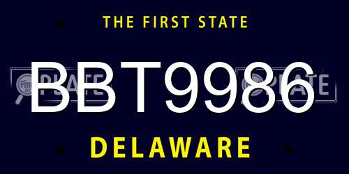BBT9986 Delaware License Plate