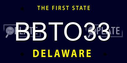 BBTO33 Delaware License Plate
