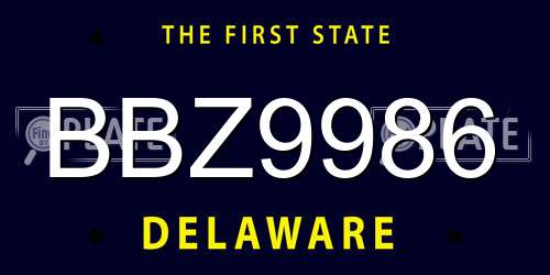 BBZ9986 Delaware License Plate