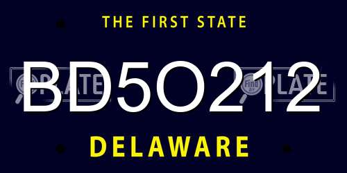 BD5O212 Delaware License Plate