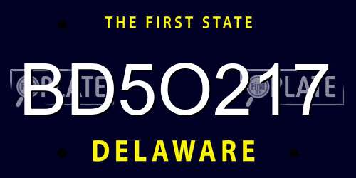 BD5O217 Delaware License Plate