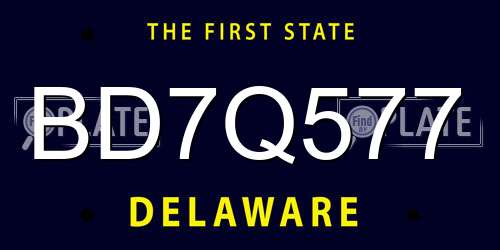 BD7Q577 Delaware License Plate
