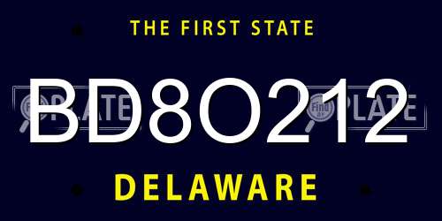 BD8O212 Delaware License Plate