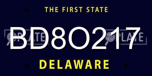 BD8O217 Delaware License Plate