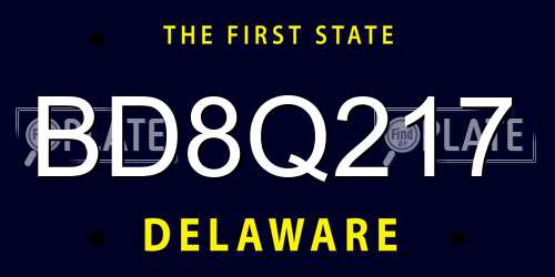 BD8Q217 Delaware License Plate