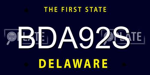 BDA92S Delaware License Plate