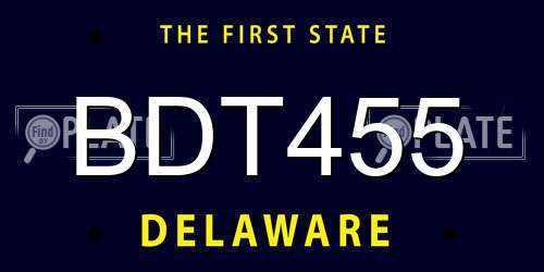 BDT455 Delaware License Plate
