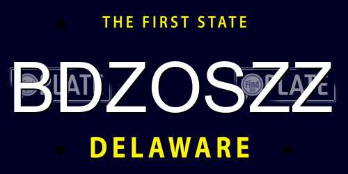 BDZOSZZ Delaware License Plate