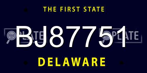 BJ87751 Delaware License Plate