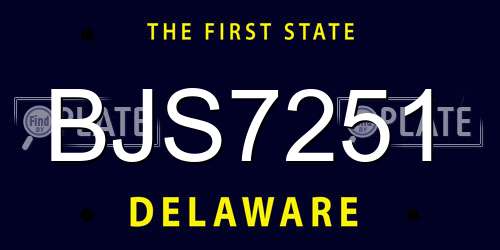 BJS7251 Delaware License Plate