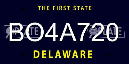BO4A720 Delaware License Plate
