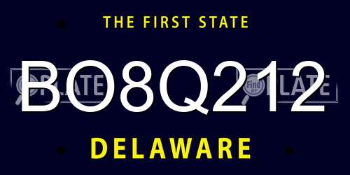BO8Q212 Delaware License Plate