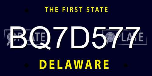 BQ7D577 Delaware License Plate