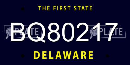 BQ80217 Delaware License Plate
