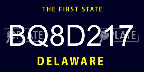 BQ8D217 Delaware License Plate