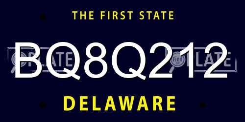 BQ8Q212 Delaware License Plate