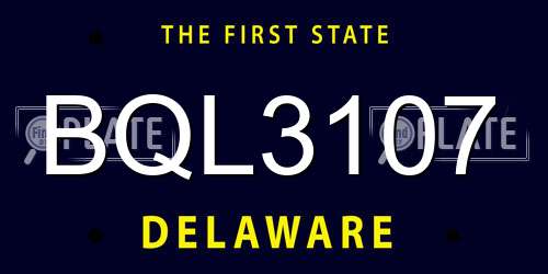 BQL3107 Delaware License Plate