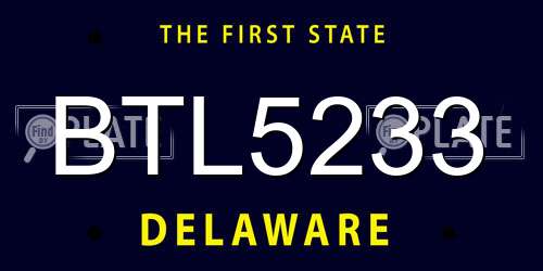 BTL5233 Delaware License Plate