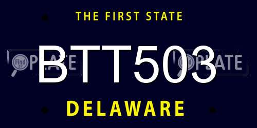 BTT503 Delaware License Plate