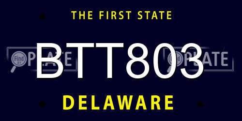 BTT803 Delaware License Plate