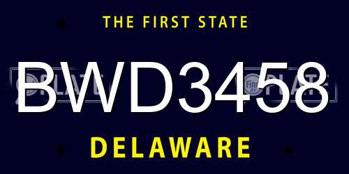 BWD3458 Delaware License Plate