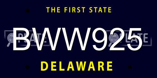 BWW925 Delaware License Plate