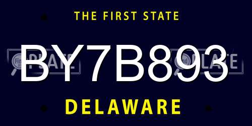 BY7B893 Delaware License Plate
