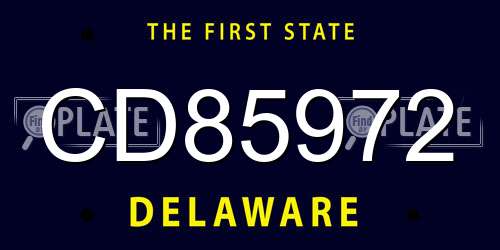 CD85972 Delaware License Plate