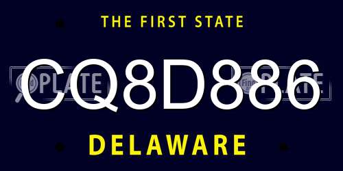 CQ8D886 Delaware License Plate