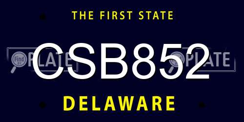 CSB852 Delaware License Plate