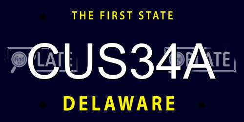 CUS34A Delaware License Plate