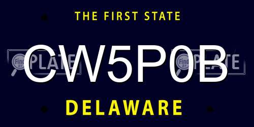 CW5P0B Delaware License Plate