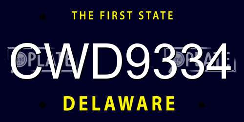 CWD9334 Delaware License Plate