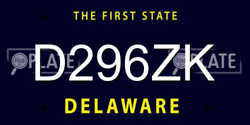 D296ZK Delaware License Plate