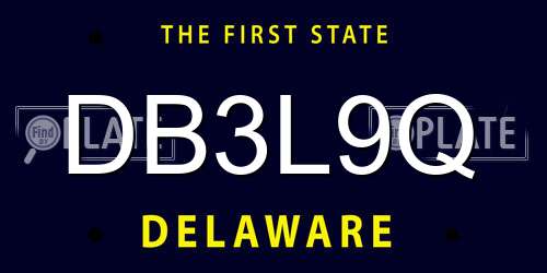 DB3L9Q Delaware License Plate