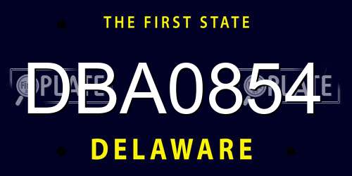 DBA0854 Delaware License Plate