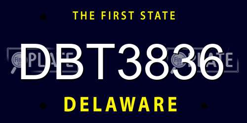 DBT3836 Delaware License Plate