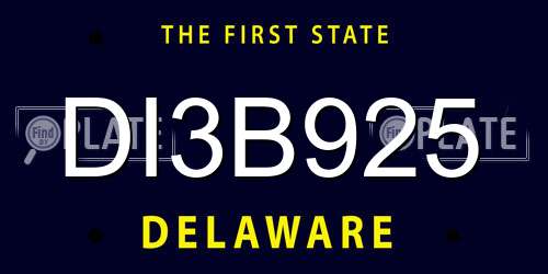 DI3B925 Delaware License Plate