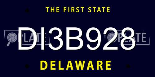 DI3B928 Delaware License Plate