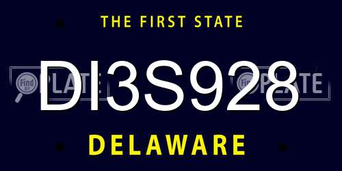 DI3S928 Delaware License Plate