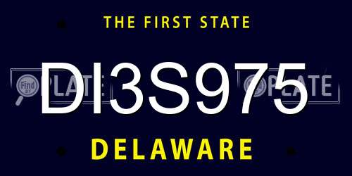DI3S975 Delaware License Plate