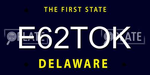 E62TOK Delaware License Plate