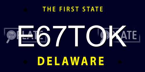 E67TOK Delaware License Plate