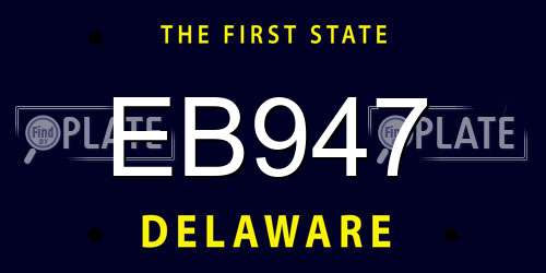 EB947 Delaware License Plate