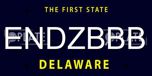 ENDZBBB Delaware License Plate